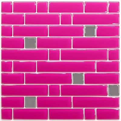 Pastilha Adesiva Resinada - Stripes Pink / Prata